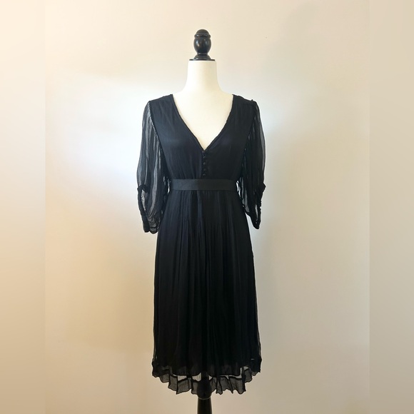Vero Moda SILK Black Chiffon Dress, Empire, Full Skirt, Evening - size Large - Picture 1 of 8